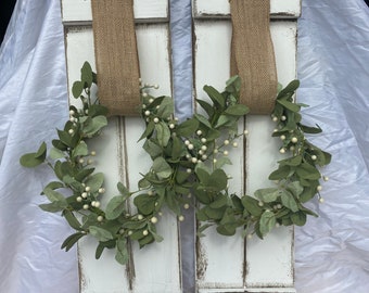 Set of two Wood Shutter, Rustic Decor, Rustic Wall Hangings, Shutters with Wreath,