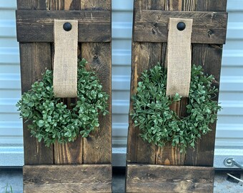 Set of two Wood Shutter, Rustic Decor, Rustic Wall Hangings, Shutters with Wreath,