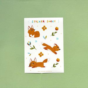 Floral Fox sticker sheet, planner stickers, cosy illustration, vinyl sticker, journal stationery, notebook sticker, fox stickers