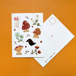 Carte postale automnale A6, champignon, corbeau, souris, papeterie pour correspondant, papeterie confortable, écriture de lettres, papeterie, jolie carte postale