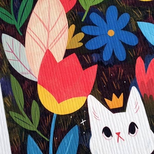 A5 Flower Cat art print, cute, wall art, giftware, animal, animal lover, animal painting, autumnal artwork, children's art, fantasy art image 4