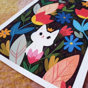 A5 Flower Cat art print, cute, wall art, giftware, animal, animal lover, animal painting, autumnal artwork, children's art, fantasy art image 3