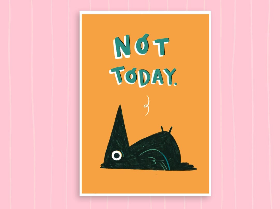 Not Today Art Print, Cute, Wall Decoration, Yellow Print, Raven, Crow ...