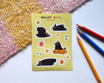 Raven King sticker sheet, planner stickers, cosy illustration, vinyl sticker, journal stationery, notebook sticker, crow stickers