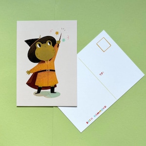 Cartolina Wizard Frog A6, cancelleria di Halloween, cartolina autunnale, autunno, cancelleria accogliente, scrittura di lettere, cancelleria per lettere, amante delle rane