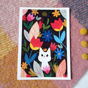 A5 Flower Cat art print, cute, wall art, giftware, animal, animal lover, animal painting, autumnal artwork, children's art, fantasy art image 2