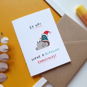 Carte de Noël charlatan, carte de voeux, Noël oiseau drôle, carte de canard, humour, drôle, yorkshire, bonnet de Noel, carte de fête, ey up,