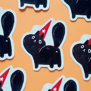 Magic Cat Sticker, party cat, animal, cat sticker, funny sticker, animal sticker, gloss sticker, illustration, journal sticker, black cat