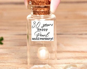 Cadeau voor 30-jarig pareljubileum, miniflesje met natuurlijke parelbedel en persoonlijke foto, gepersonaliseerd aandenken voor 30 jaar huwelijk voor haar, cadeau voor hem