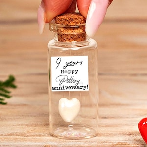 9th Pottery Anniversary Gift – White Ceramic Heart Bottle, Photo Custom Portrait, Personalized Nine Years Keepsake for Him, Her, White Heart