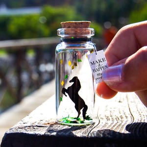 Horse Gift. Unique gift Horse. Make it happen. Wild & free Message in a bottle. Miniatures. Personalised Gift. Funny Card. Motivational Card