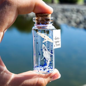 Whales Gift Love you a TON! Gift for Boyfriend. Tiny message in a bottle. Miniatures. Valentine’s Gift  for Boyfriend. greeting card.