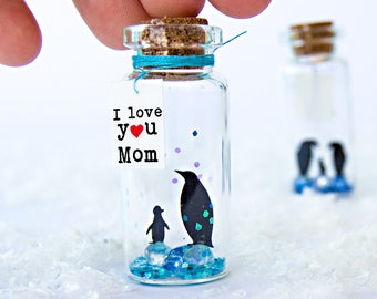 Mothers Day Gift Personalised - Penguien Gift - Happy Mother's Day - I love you Mom Love Penguin. Mother daughter Personalised Gift for Mom