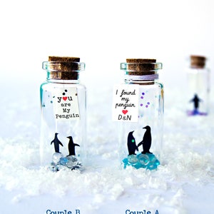 Du bist mein Pinguin. Ich liebe dich. Liebesbotschaften. Flaschenpost. Miniaturen. Personalisiertes Geschenk. Lustige Postkarte. Bild 3