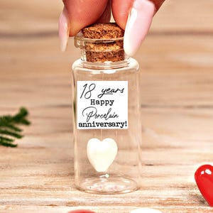 18th Porcelain Anniversary Gift – Miniature Bottle with Porcelain Heart & Photo, Personalized 18 Year Keepsake Gift for Wife or Husband