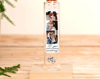 Presente de 10º aniversário, flor de alumínio, 10 anos, garrafa de casamento personalizada como lembrança, presente de aniversário de alumínio personalizado para ele ou ela