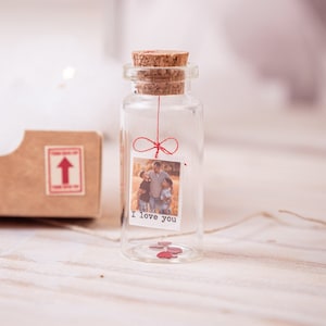 Regalo per padre, madre, bottiglia con foto, regalo personalizzato per la famiglia, miniature, messaggio in bottiglia, foto di famiglia