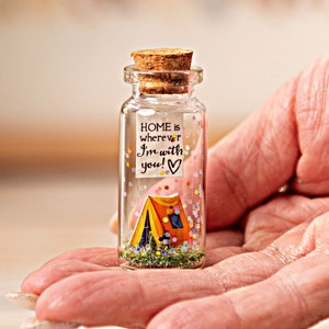 Botella Miniatura con Diseño de Tienda de Campaña, Regalo de cumpleaños para amigos, Camping, Mensaje en botella, Regalo personalizado