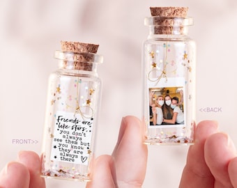 Regalo con foto. Friends are like a stars. Los amigos son como las estrellas. Mensaje en una botella Miniaturas Regalo personalizado friends