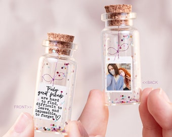 BEST FRIENDS photo gift. Friends are  like stars Message in a bottle Miniatures Personalised Gift. Funny Card Gift for her women girl woman