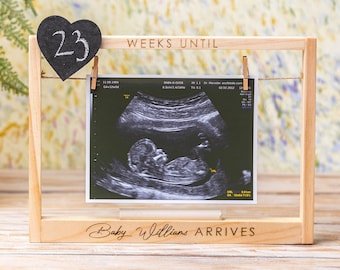 Cadre de compte à rebours pour bébé avec photo, cadeau de baby shower à ultrasons, cadeau pour maman, cadre de bébé gravé, annonce de grossesse, cadeau pour nouveaux parents