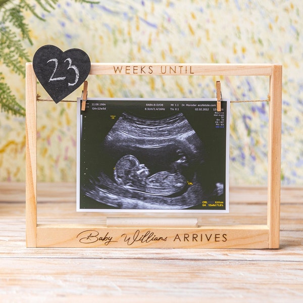 Baby-Countdown-Rahmen mit Foto, Ultraschall-Babyparty-Geschenk, werdende Mutter, gravierter Babyrahmen, Schwangerschaftsankündigung, Geschenk für neue Eltern