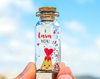 I lava you Gift for boyfriend Anniversary Gift for Husband Wife Gifrlfriend Personalised Gift message in a Bottle Volcano Lover gift