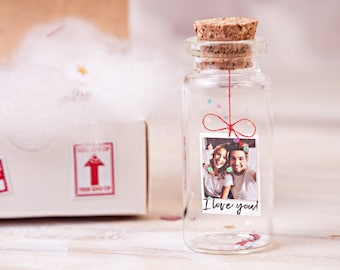 Bouteille avec photo, Cadeau pour couple, Cadeau pour petit ami, Cadeau Saint Valentin, Message dans une bouteille, Miniatures, Cadeau personnalisé, Amour