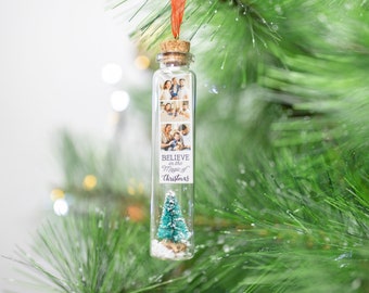 Family Ornament Gift,Believe in the Magic of Christmas Ornament Christmas Tree with photos, Personalized gift for Parents, friends, husband