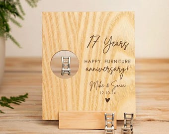 Cadeau voor het 17-jarig jubileum voor hem en haar, aandenken aan een meubelstuk, gepersonaliseerde houten kaart, lasergesneden houten kaart