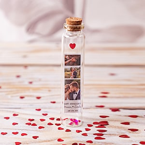 Regalo per il primo anniversario di matrimonio per una bottiglia fotografica di coppia, regalo felice per il primo anniversario per il fidanzato, per la fidanzata, foto di matrimonio per il marito