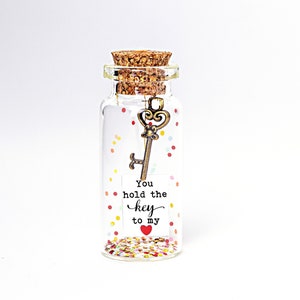 Personalized Gift for boyfriend Gift for girlfriend You hold the key to my heart Message in bottle Anniversary gift for Him I Love You card