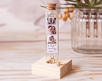 Will you Marry Me Photo Gift Proposal Ring Gold or Silver Glitter Custom Wedding Personalised Message in a Bottle Gift for Her Him Marriage