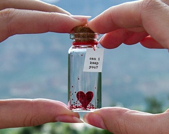 can I keep you? Tiny message in a bottle. Miniatures. Personalised Gift. Funny Love Card. Valentine's Card. Special greeting card.