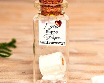 Funny Paper Anniversary Gift –Mini Bottle with Toilet Paper Roll, Message & Photo, Personalized 1st Year Gift for Him, One Year Gifts 1 Year