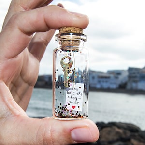 Tu tienes la llave de mi corazón. You hold the key to my heart / to your happiness. Mensaje en una botella