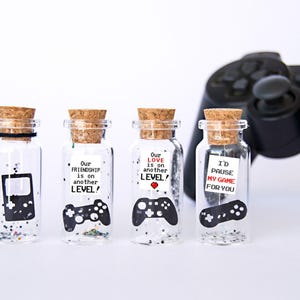 One Year Gift: Gamer Anniversary Message in a Bottle - Custom Photo Label, Handmade Keepsake, Unique Gamer Present