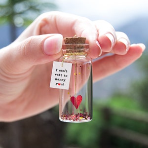 I can't wait to marry you!. Tiny message in a bottle. Miniatures. Personalised Gift. Funny Love Card. Valentine Card. Special greeting card.