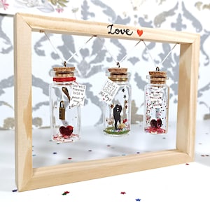 Display your bottle. Floating frame wood handmade. Swing. Frame your message. Personalized gift. Romantic. Thoughtful Gifts. Valentine. FRAME for 3 bottles