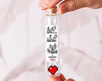 Regalo di anniversario "I Choose YOU": bottiglia ricordo con messaggio personalizzato, tema Gamer Love | Decorazione sentimentale unica e fatta a mano | 10 cm x 2,2 cm