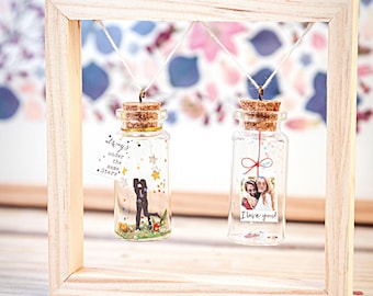 Lesbian girlfriend gift, Valentines Day Gift for Her, Personalized Bottles in Wooden Frame Set, Personalized gift for girlfriend, Photo Gift