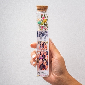 Mejores Amigas para Siempre, flores Preservadas, Botella Personalizada con Fotos y Mensaje, Regalo amistad, Best friends Forever, cumpleaños