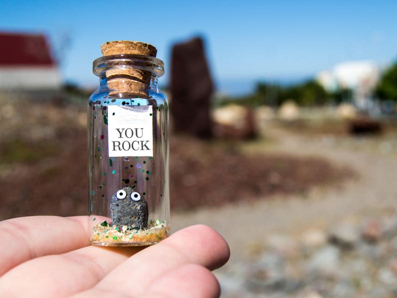 You rock gift Valentines Day gift for Dad Gift for Friend Message in a bottle. Gift for Him Personalised Gift. Unique Card for everyone image 2