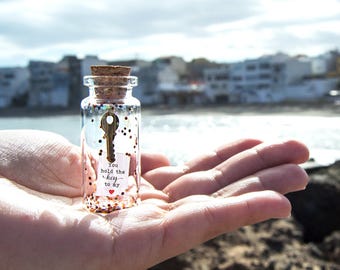Personalized Gift for girlfriend hold the key to my heart Message in bottle. anniversary gift for Him I Love You  Love card for Her Key card
