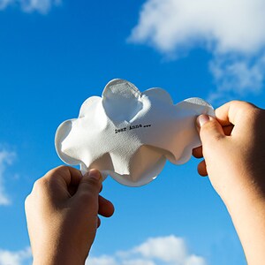 Packaging cut out in shape of a cloud. Clouds with messages. Clouds of paper. Packaging for bottle's message. Personalized gift. Valentine image 5