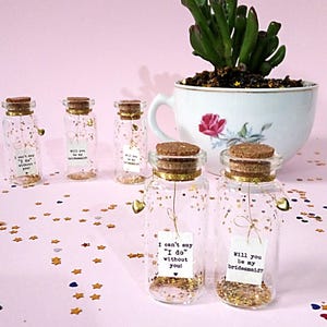 Bridesmaid Proposal Message In A Bottle: Unique Wedding Keepsake, Handmade Glass Miniature (Custom Text, Gift Ready)