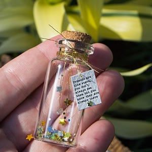 Friends are  like stars. Tiny message in a bottle. Miniatures. Personalised Gift. Funny Card. Special greeting card.