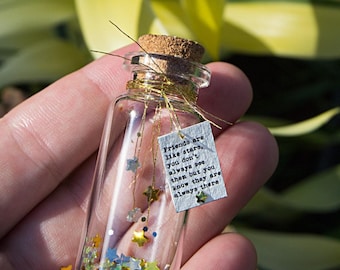 Friends are  like stars. Tiny message in a bottle. Miniatures. Personalised Gift. Funny Card. Special greeting card.