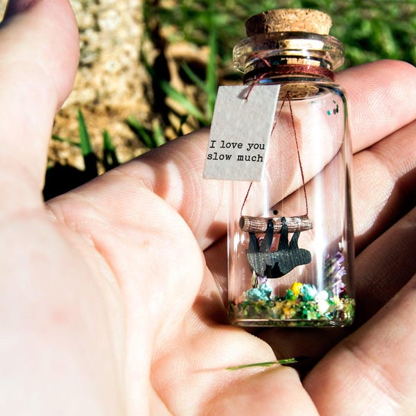 Sloth gift for boyfriend Personalized gift for girlfriend Anniversary gift for Him Love Message in bottle Gift Valentine's gift for Her Slow