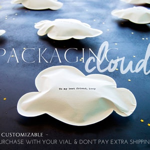 Packaging cut out in shape of a cloud. Clouds with messages. Clouds of paper. Packaging for bottle's message. Personalized gift. Valentine
